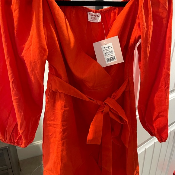 Showpo 
CANT MOVE ON DRESS IN TANGERINE LINEN LOOK - Picture 2 of 2